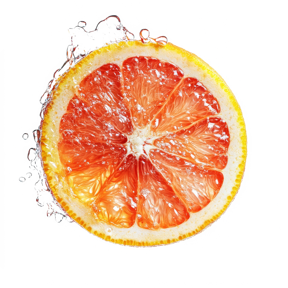 Fresh grapefruit slice with a drop of water on a clean transparent background highlighting its juicy texture, Grapefruit slice withDrop of water on transparent background png
