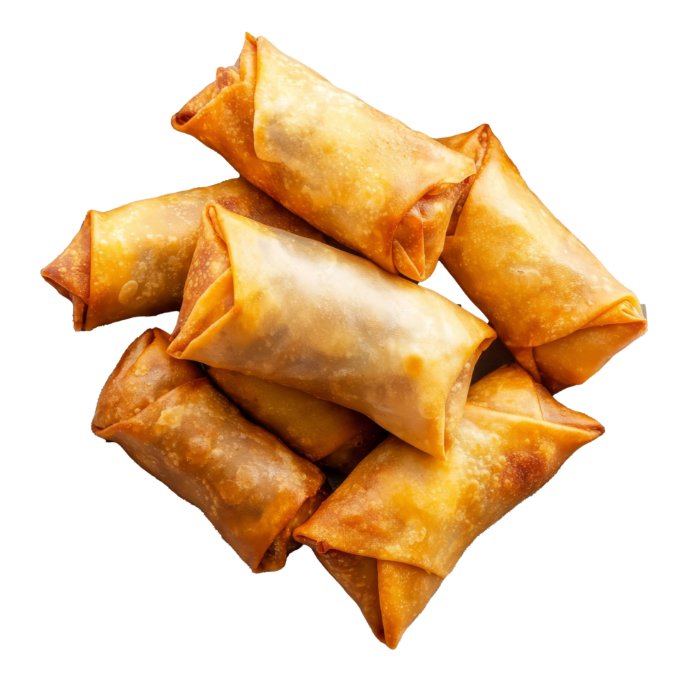 Deliciously crispy fried Chinese traditional spring rolls arranged neatly on a plate ready to be enjoyed, Fried Chinese Traditional Spring rolls food in a plate isolated on transparent background png