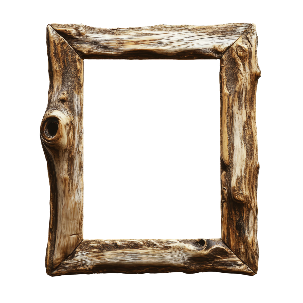Wooden blank frame with a rustic finish set against a clean transparent background for versatile decor and display options, wooden blank frame isolated on transparent background png