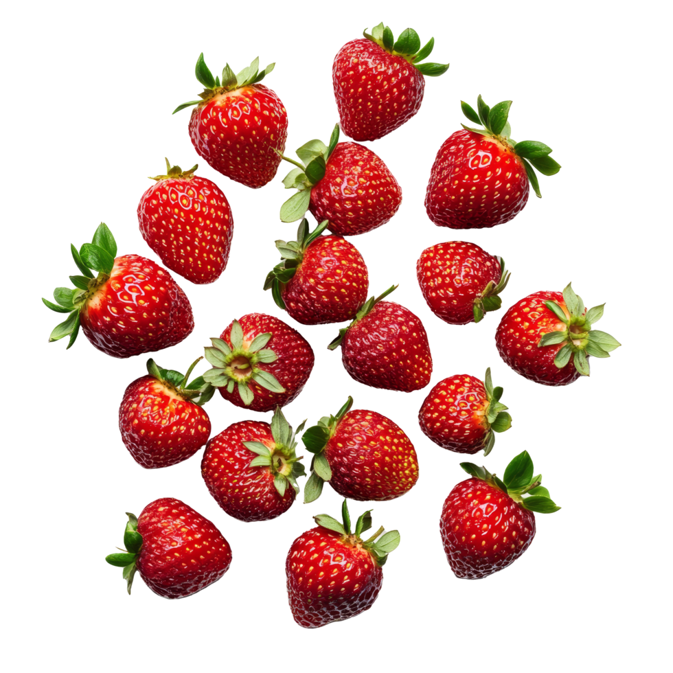 Fresh strawberries arranged beautifully on a plain transparent background, ideal for culinary inspiration or healthy eating, strawberries isolated on transparent background png