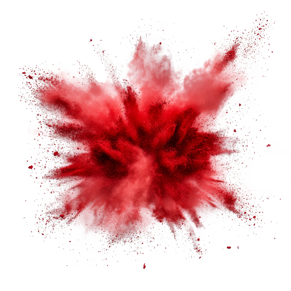Red powder explosion on a transparent background captures the vibrant burst of color in a dynamic moment of creativity, red powder pulver explosion isolated on transparent background png