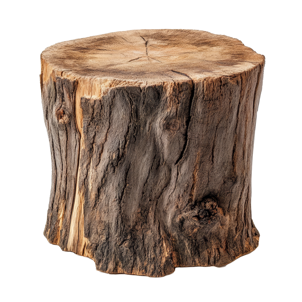 Wooden log stump resting on a clean transparent background highlighting its natural texture and shape, Wooden Log Stump on transparent background png