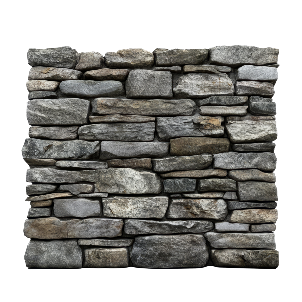 A solid, unmoving stone wall isolated against a bright transparent background showcasing natural textures and patterns, Stone Wall Isolated on transparent background png