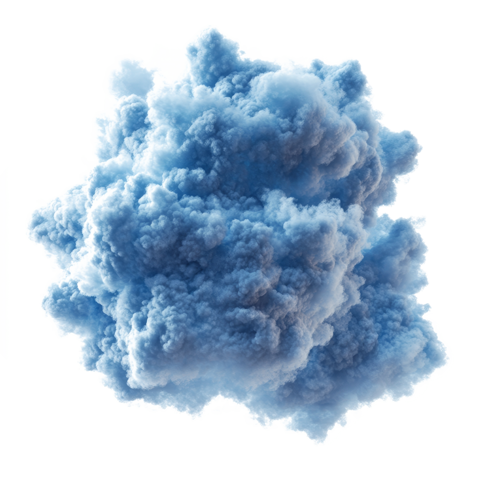 Dramatic blue cumulonimbus cloud explosion on transparent, highlighting its intricate texture, Blue Cumulonimbus Cloud Explosion, Isolated on transparent background png