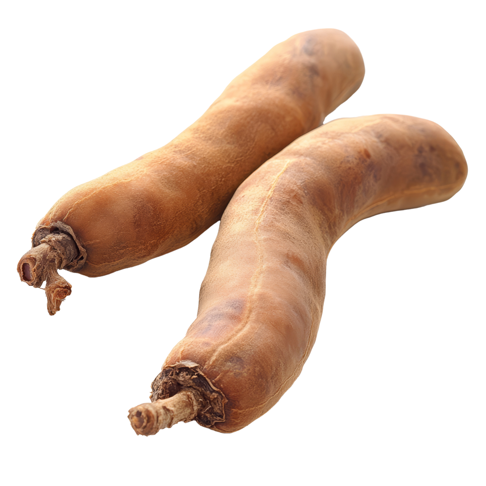Tamarind pods on a transparent background, showcasing their unique shapes and textured surfaces for culinary use, tamarind on transparent background png