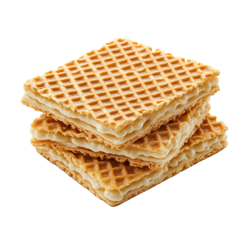 Delicious layered wafer dessert stacked on a clean transparent background ready for a sweet treat, wafer dessert on transparent background png