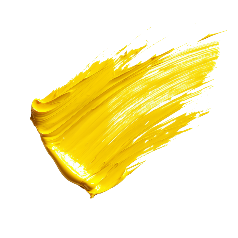 Bright yellow paint smear brush stroke on transparent background showcasing vibrant artistic expression and texture, yellow paint smeart brush strokeisolated on transparent background png