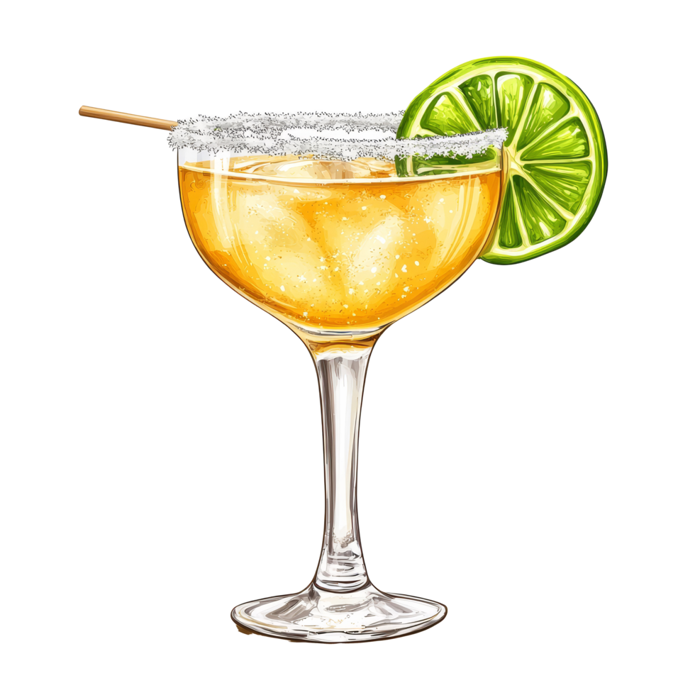 Refreshing margarita cocktail with tequila served on a transparent background perfect for summer enjoyment, margarita cocktail tequila isolated on transparent background png