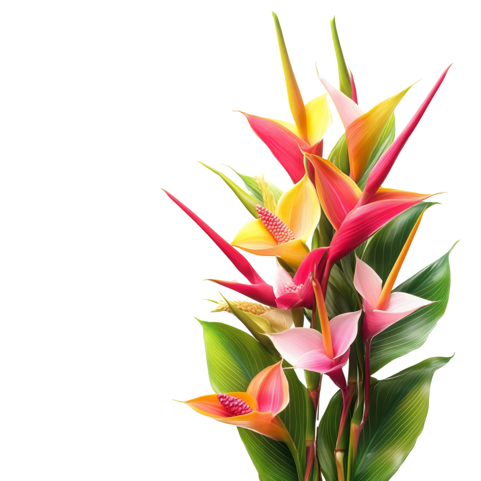 Beautiful heliconia flowers in vibrant colors arranged in a stunning bouquet for a fresh floral display, heliconia Flowers Floral Bouquets flowers with transparent background png