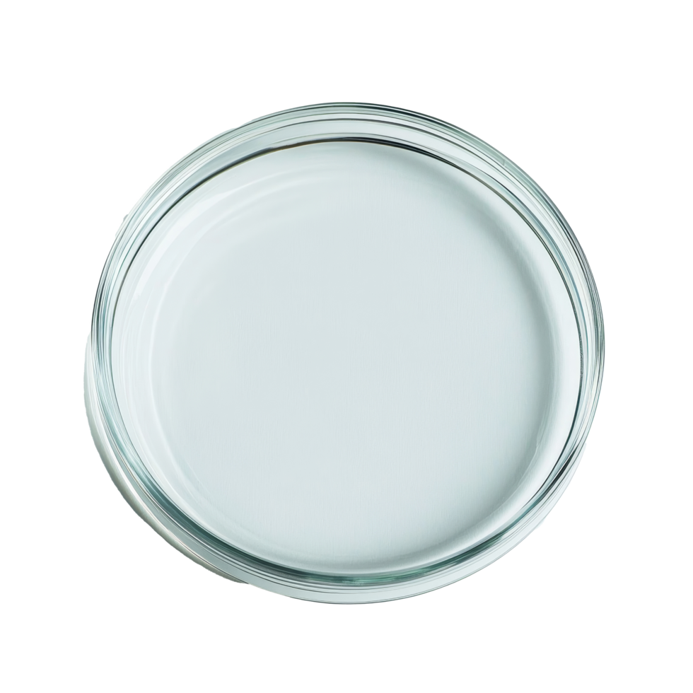 Empty petri dish placed on a smooth transparent background highlighting laboratory equipment for experiments, Empty petri dish isolated on transparent background flat lay png