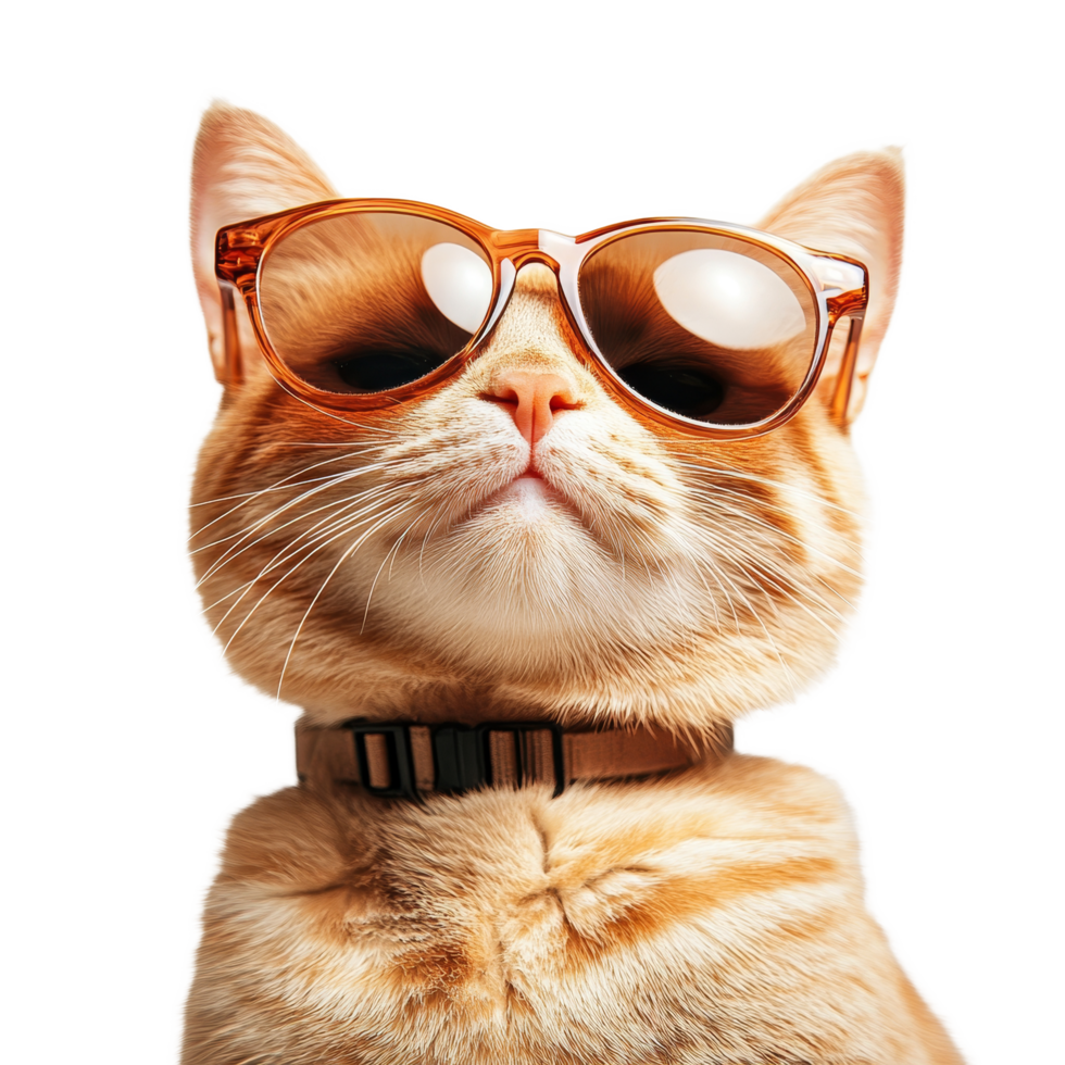 A cool cat with sunglasses striking a confident pose against a simple transparent background, Funny cool cat wearing sunglasses transparent background png