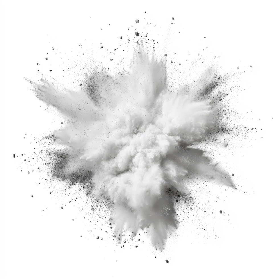 Pulverized transparent powder explosion isolated on a transparent background, transparent powder pulver explosion isolated on transparent background png