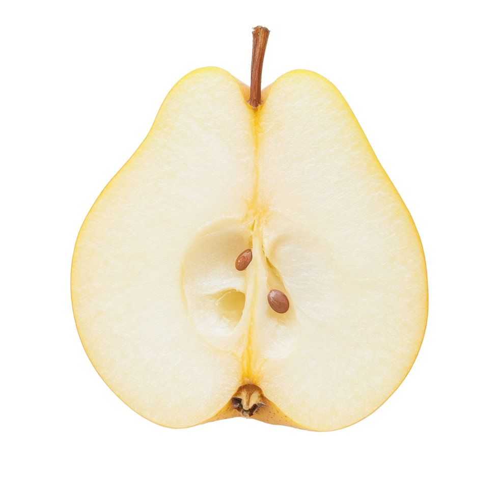 Freshly cut Chinese pear slice displayed on a clean transparent background showcasing its vibrant color and unique texture, Chinese pear slice on transparent background png