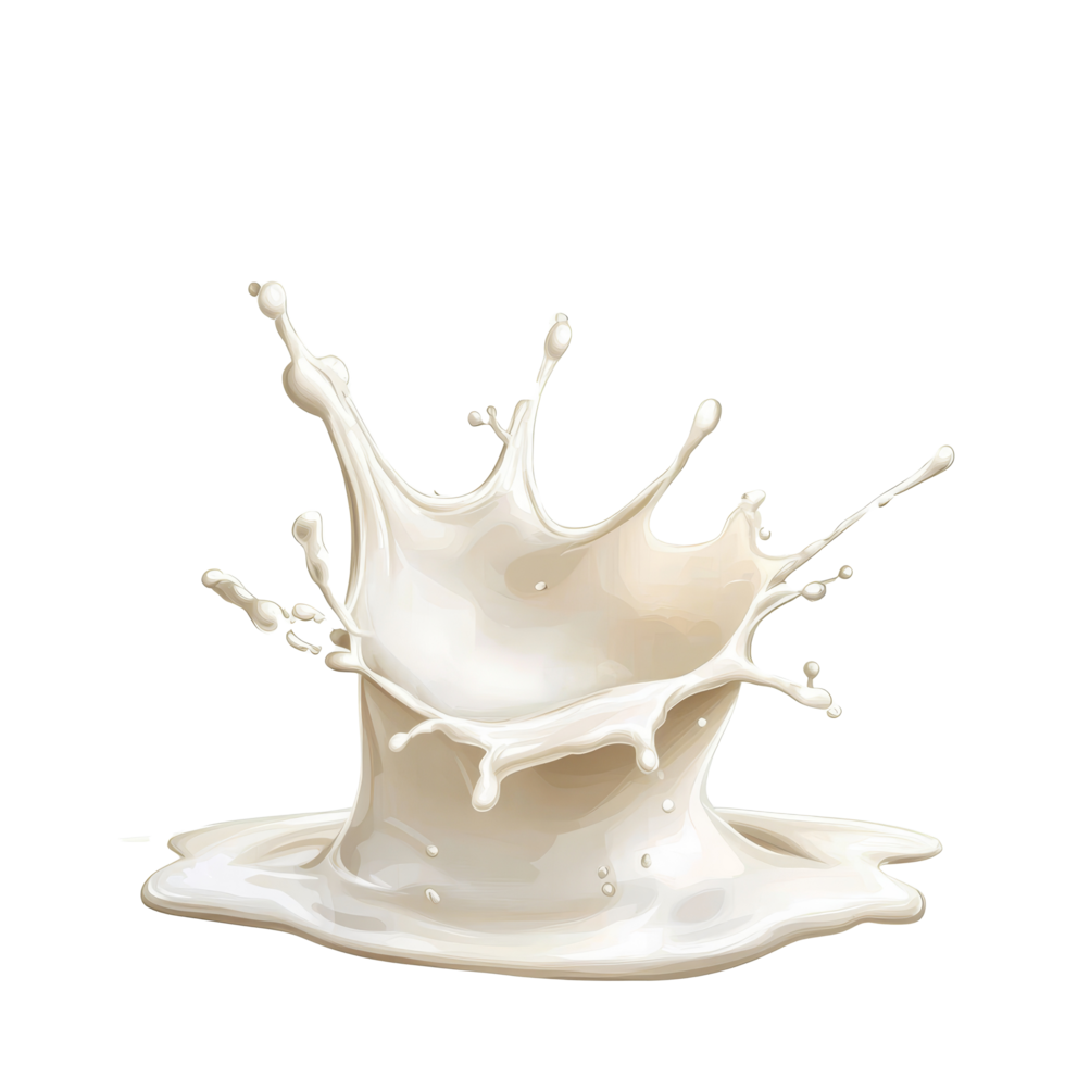 A detailed milk splash captured in isolation, showcasing dynamic movement and texture against a transparent background, Milk splash isolated Stock Illustration png