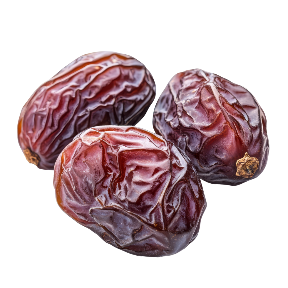Dried dates displayed against a clean transparent background, highlighting their rich texture and natural sweetness, dried dates isolated on transparent background png