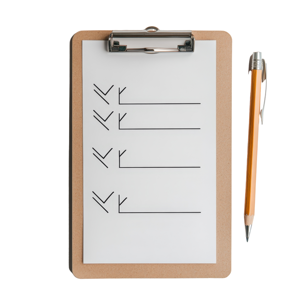 Checklist clipboard with pencil on a transparent background indicating organization and planning tasks efficiently, Checklist Clipboard with Pencil on transparent background Task Organization Concept png