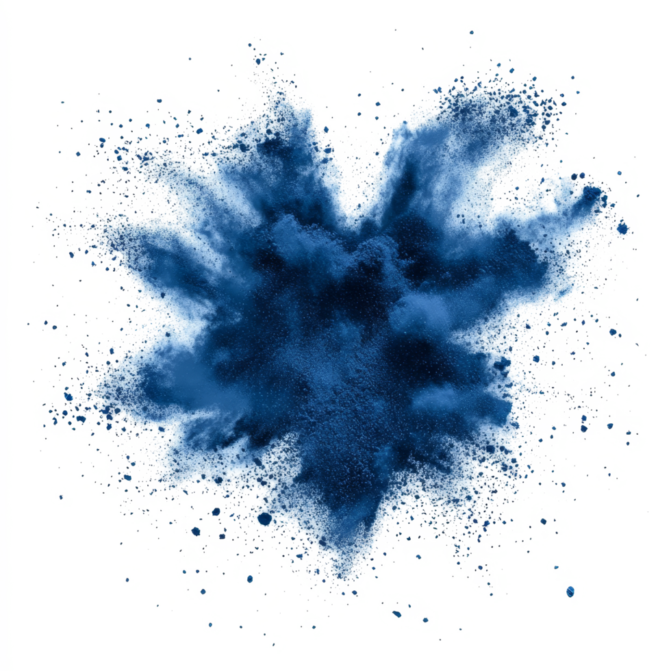 Navy blue powder explosion isolated on a transparent background capturing dynamic movement and colorfulness, navy blue color powder pulver explosion isolated on transparent background png