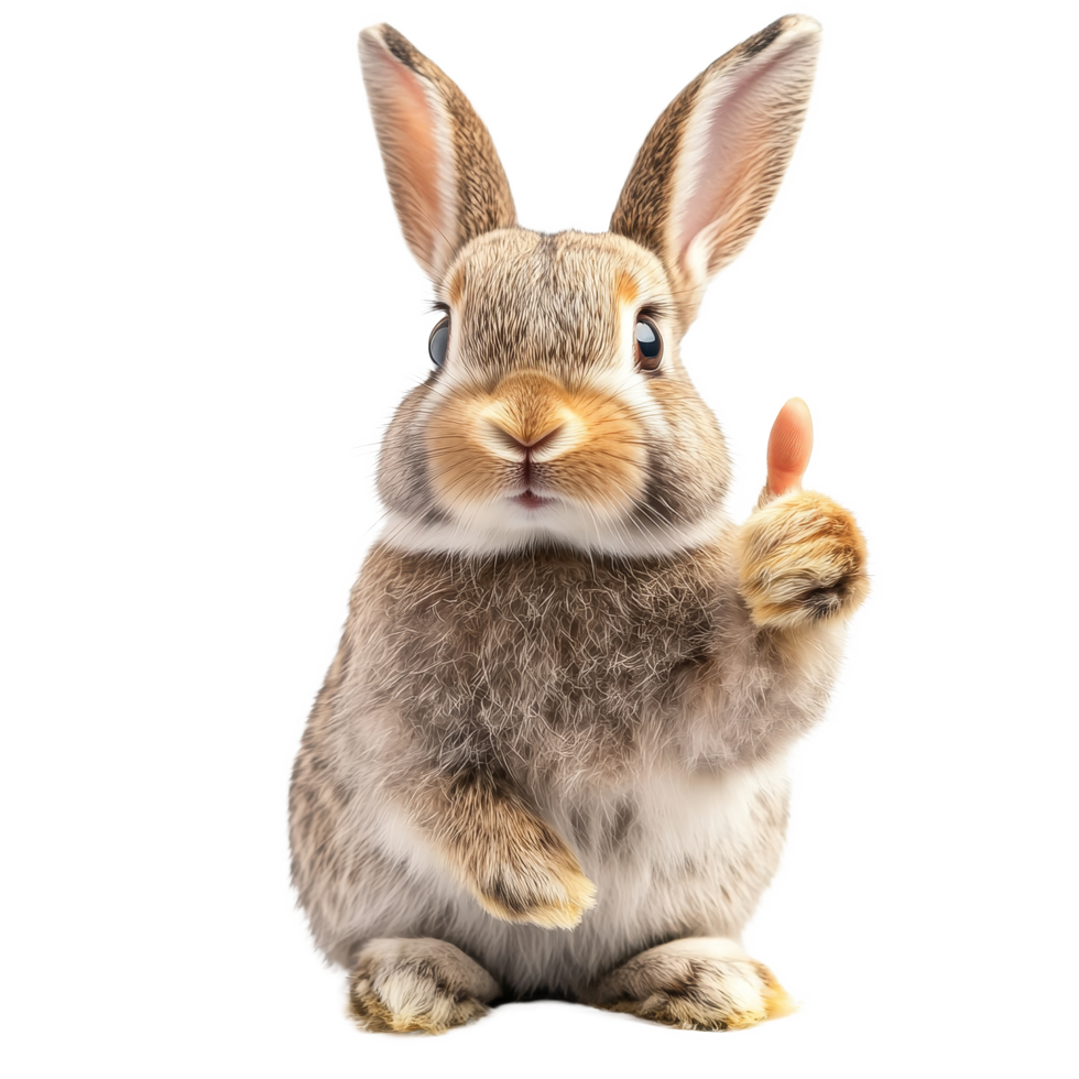 A cheerful bunny giving a thumbs up on a transparent background, promoting positivity and joy, Bunny Giving ThumbsUp Isolated on transparent background png