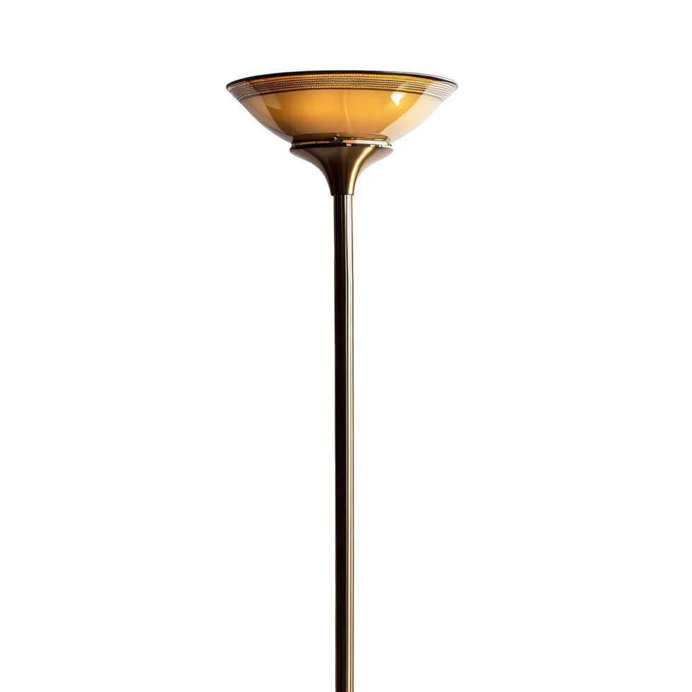 Elegant floor torchiere lamp with a bowl shade showcasing warm light isolated on a transparent background, floor torchiere lamp isolated on transparent background png
