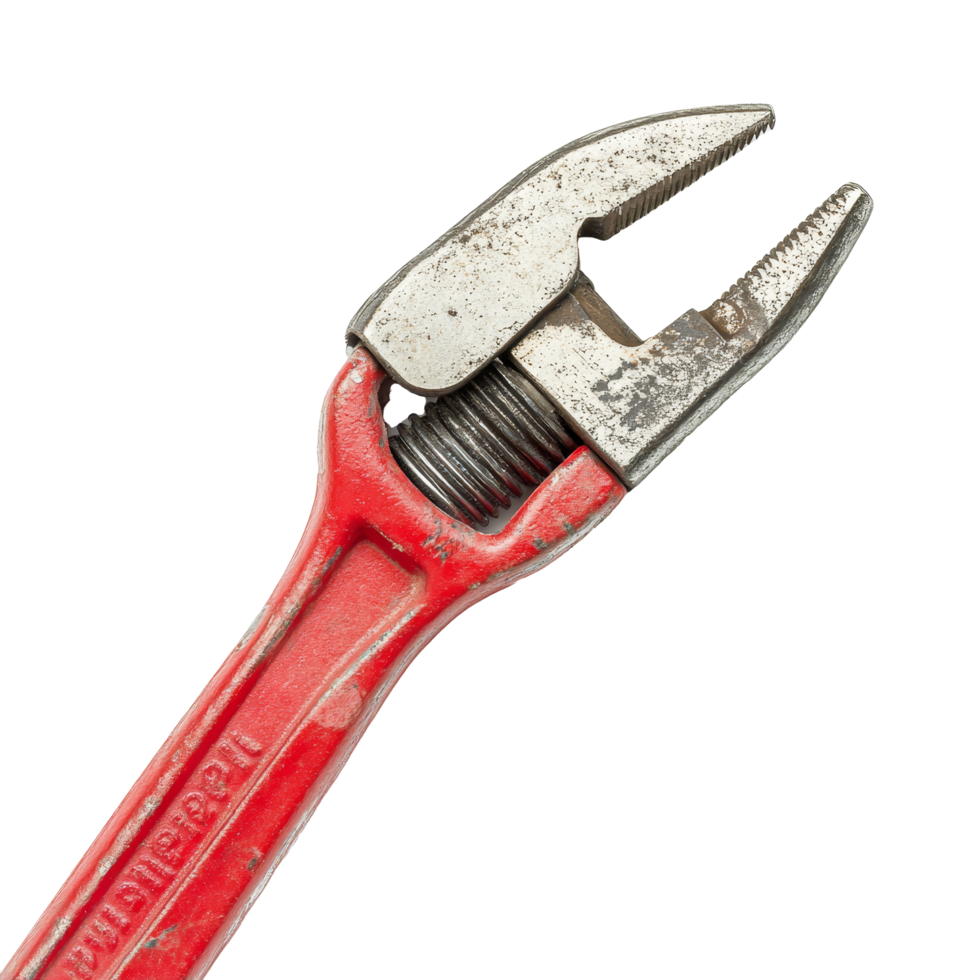 A close-up view of a pipe wrench on a plain transparent background for tool identification and examination purposes, Pipe wrench or plier wrench on transparent backgroundfile png