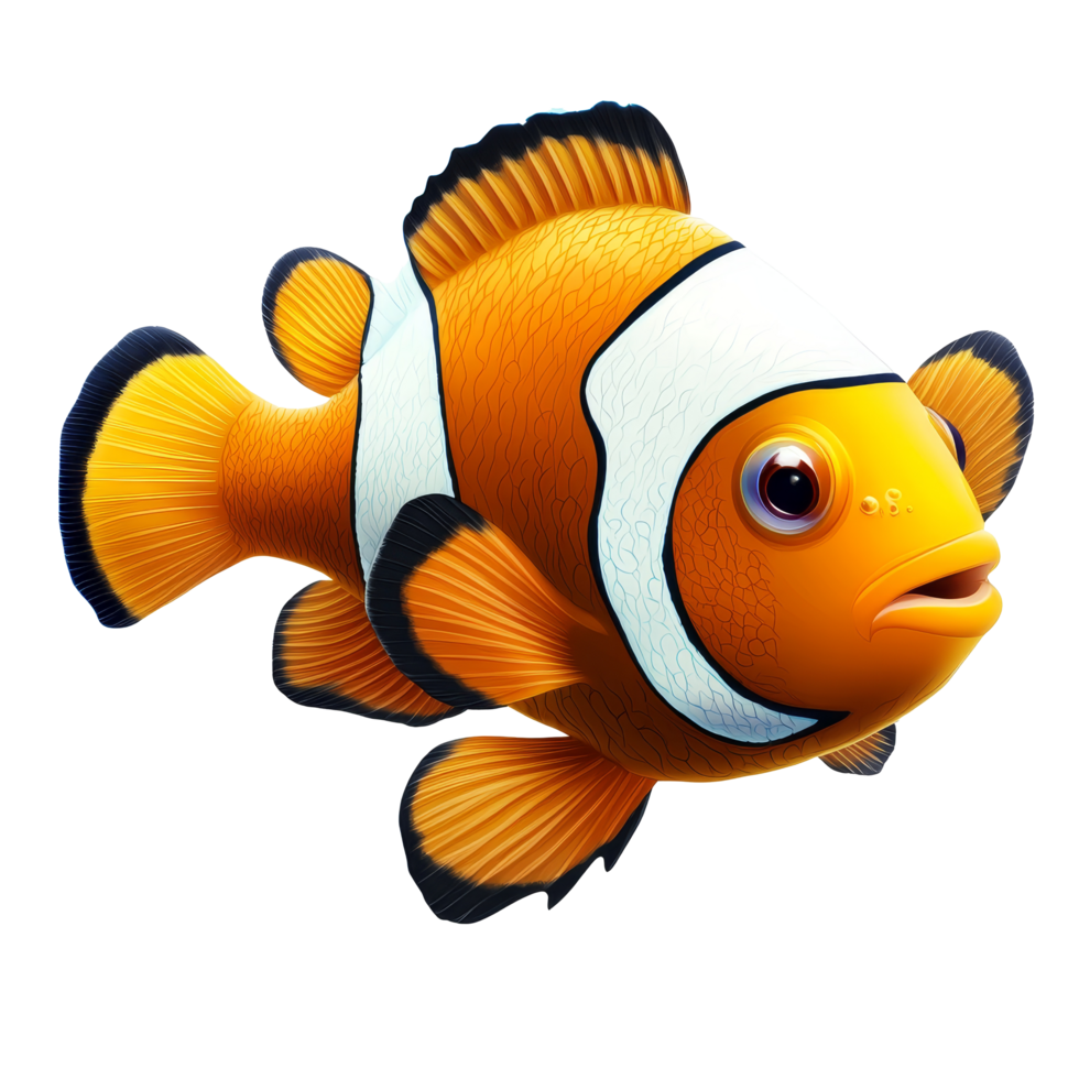 Vibrant clownfish illustration displaying lively colors against a clean transparent background, showcasing aquatic beauty and charm in detail, Clownfish Illustrations Isolated on transparent background png