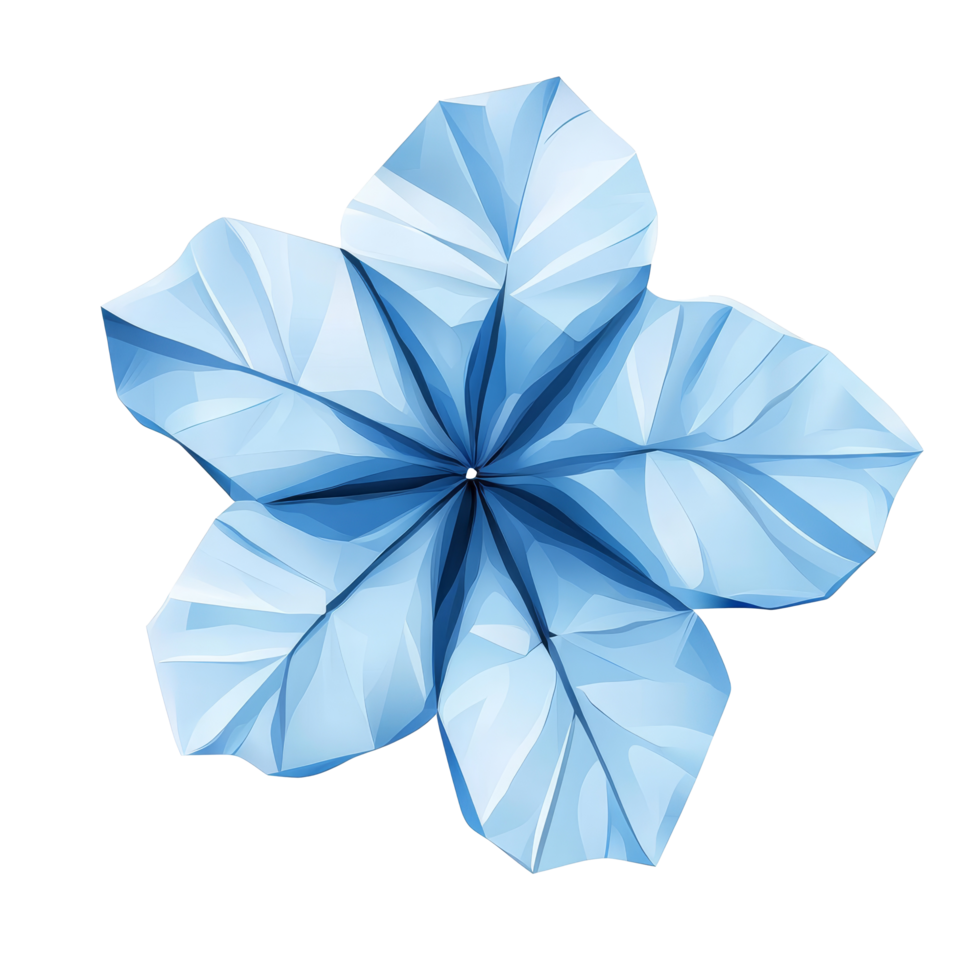 Geometric polygonal flower design with blue petals on a clean transparent background, Polygonal flower on transparent background. Geometric polygonal flower transparent background png