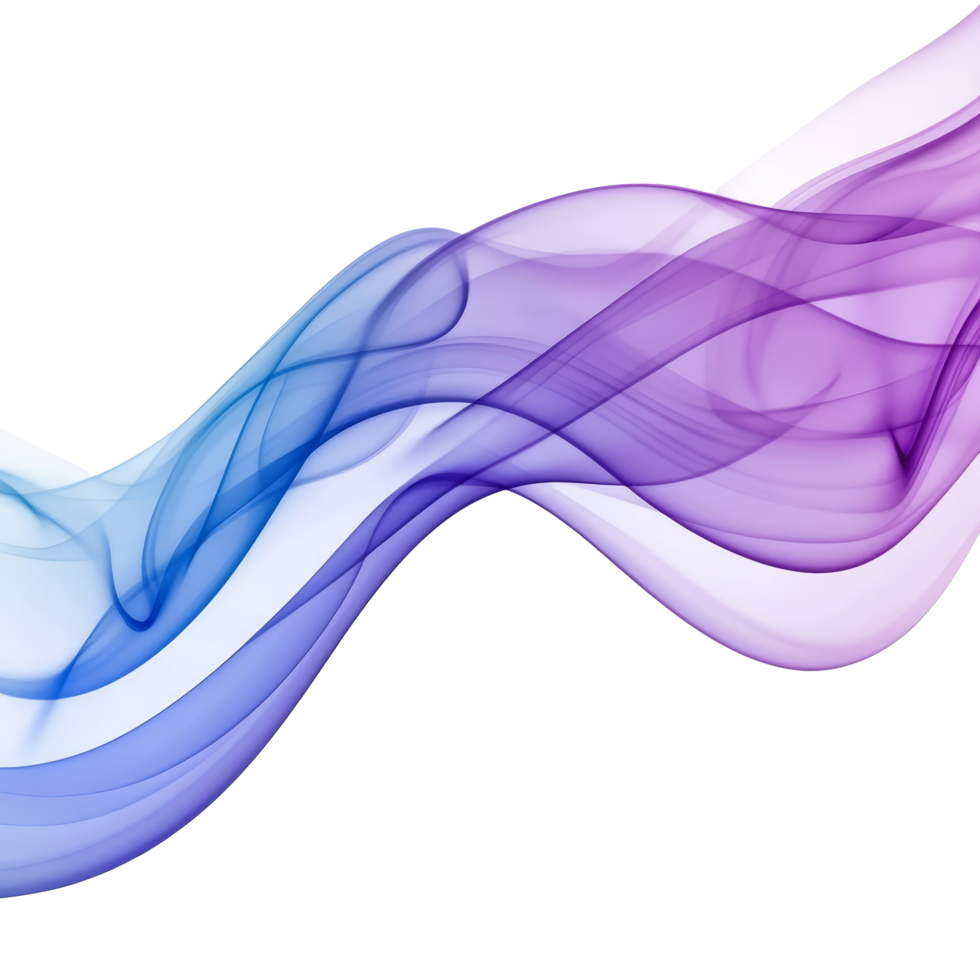 Smooth blue and purple smoke wave flowing gracefully against a transparent background, blue purple smooth smoke wave isolated on transparent background png