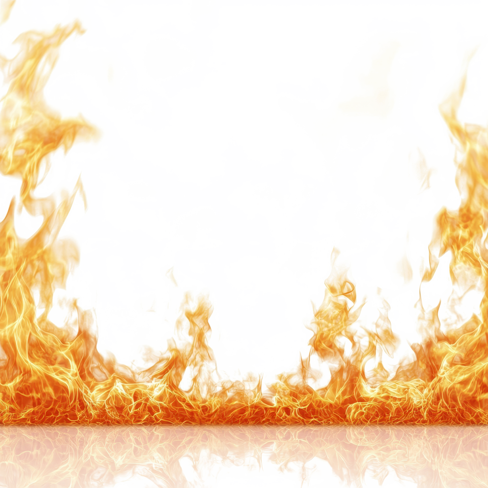 Bright orange flames rise from the bottom edge against a clean transparent background, creating a striking visual contrast, Flames at the Bottom Frame, Isolated on transparent background png
