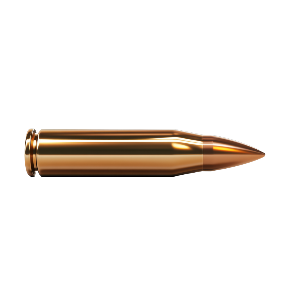 A speeding bullet displayed side view, isolated on a transparent background showcasing its sleek design and pointed tip, Speeding Bullet Side View Isolated on transparent background png