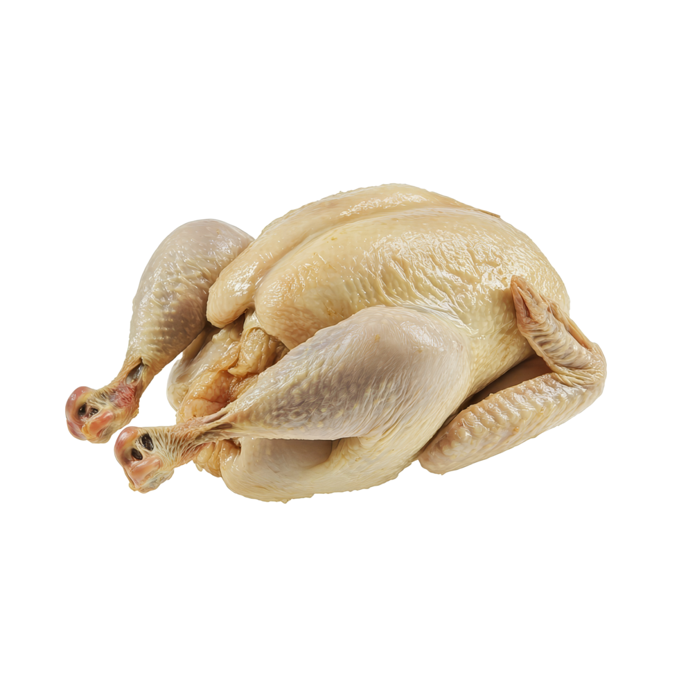 Whole raw chicken isolated on a transparent background for cooking preparation or recipe development, Isolated png whole raw chicken