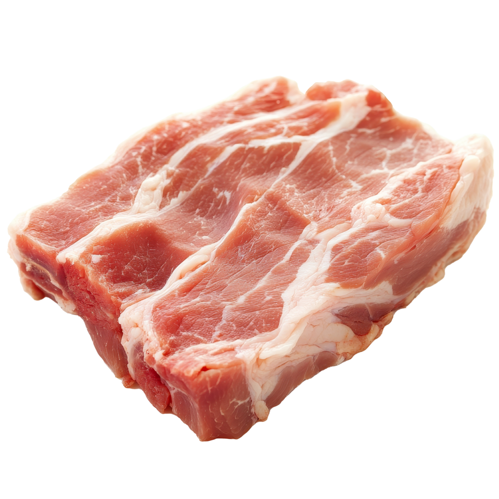 Fresh raw pork cut on a clean transparent background ready for cooking or preparation in a kitchen setting, Raw pork on transparent background png