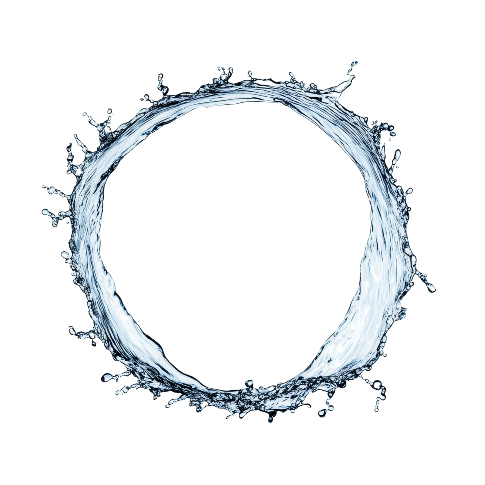 Captivating water splash creating a perfect circle with dynamic droplets isolated on a transparent background, Water splash forming a circle isolated Stock Illustration png