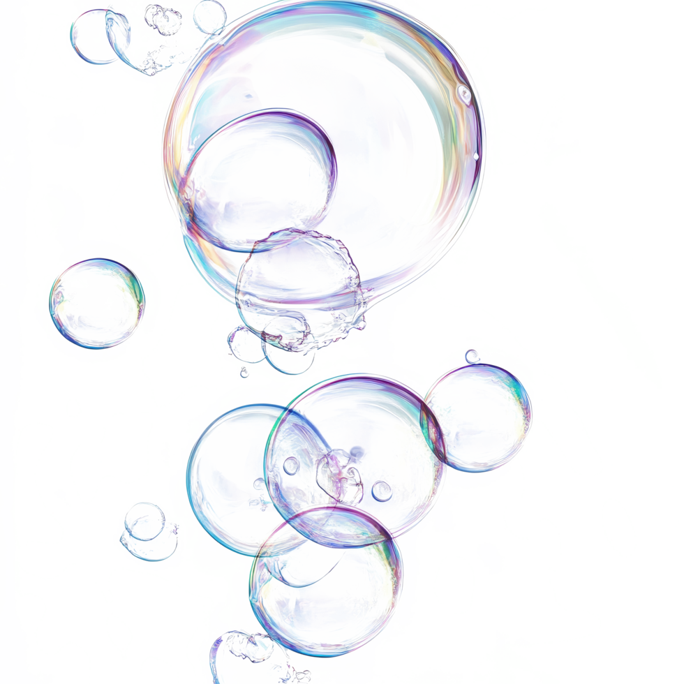 Colorful soap bubbles floating gracefully on a transparent background in a serene and playful arrangement, soap bubbles on transparent background png
