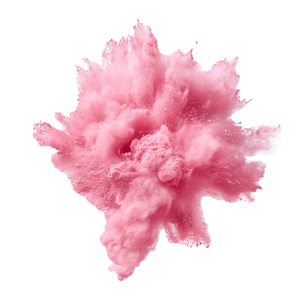 Vivid pink powder explosion on a transparent background showcasing the dynamic movement and texture of a color burst, pink powder pulver explosion isolated on transparent background png