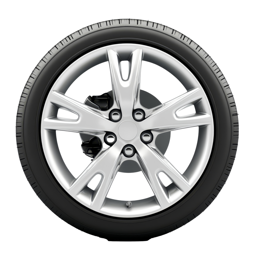 A sleek car wheel with a modern design isolated on a transparent background for automotive design purposes, car wheel isolated on transparent background png