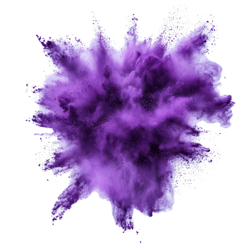 A vibrant purple powder explosion isolated on a transparent background, purple powder pulver explosion isolated on transparent background png