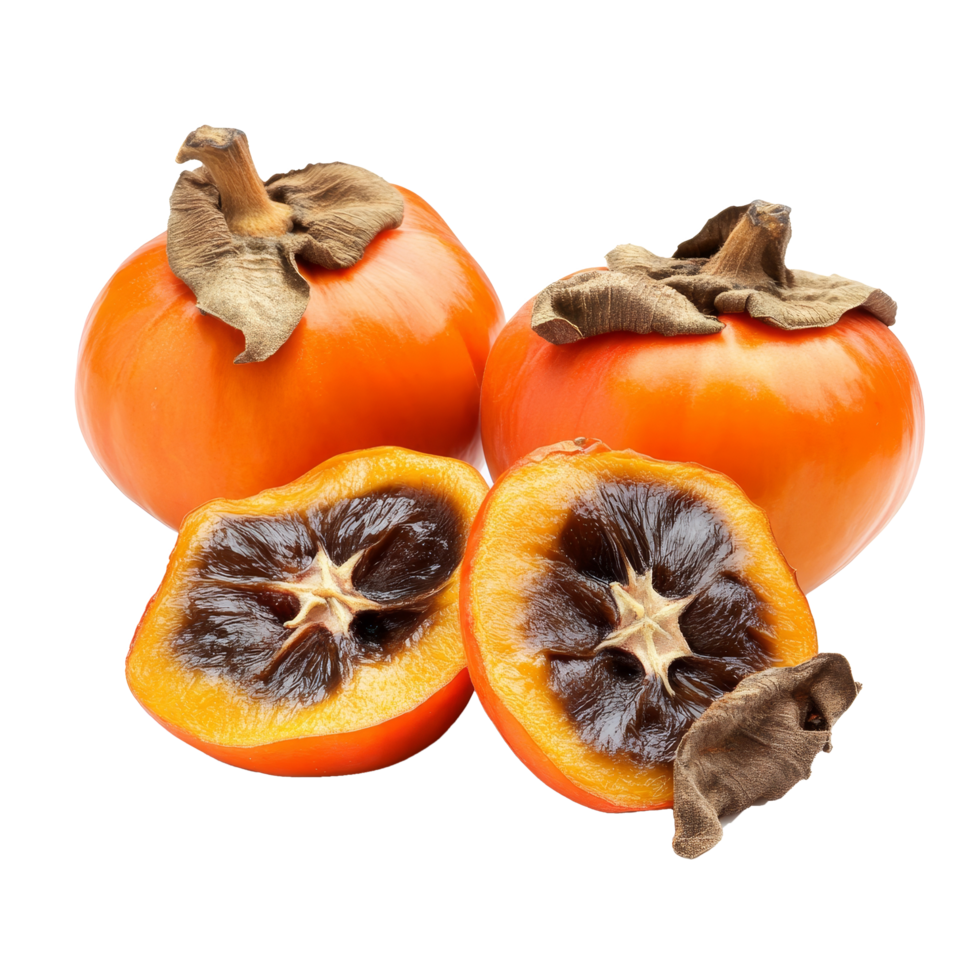 Fresh persimmons and dried fruit on a clean transparent background for healthy snacking and culinary ideas, ripe persimmons and dry isolated on transparent background png