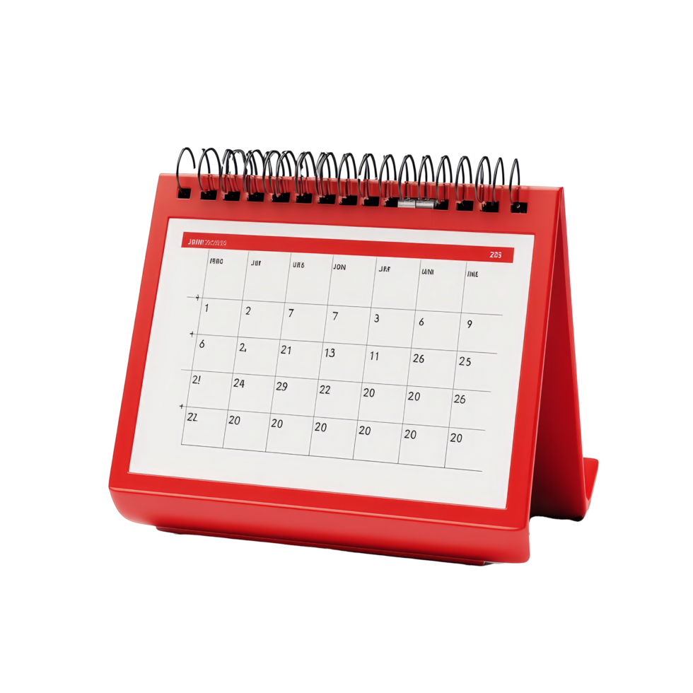Simple red table calendar for July displayed against a clean transparent background, table calendar 2025 july isolated on transparent background png