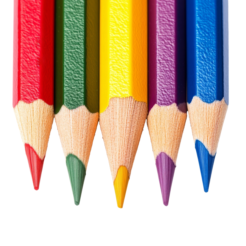Color pencils arranged in a line, showcasing vibrant hues on a clean transparent background, perfect for creative projects and artistic endeavors, color pencils isolated on transparent background png