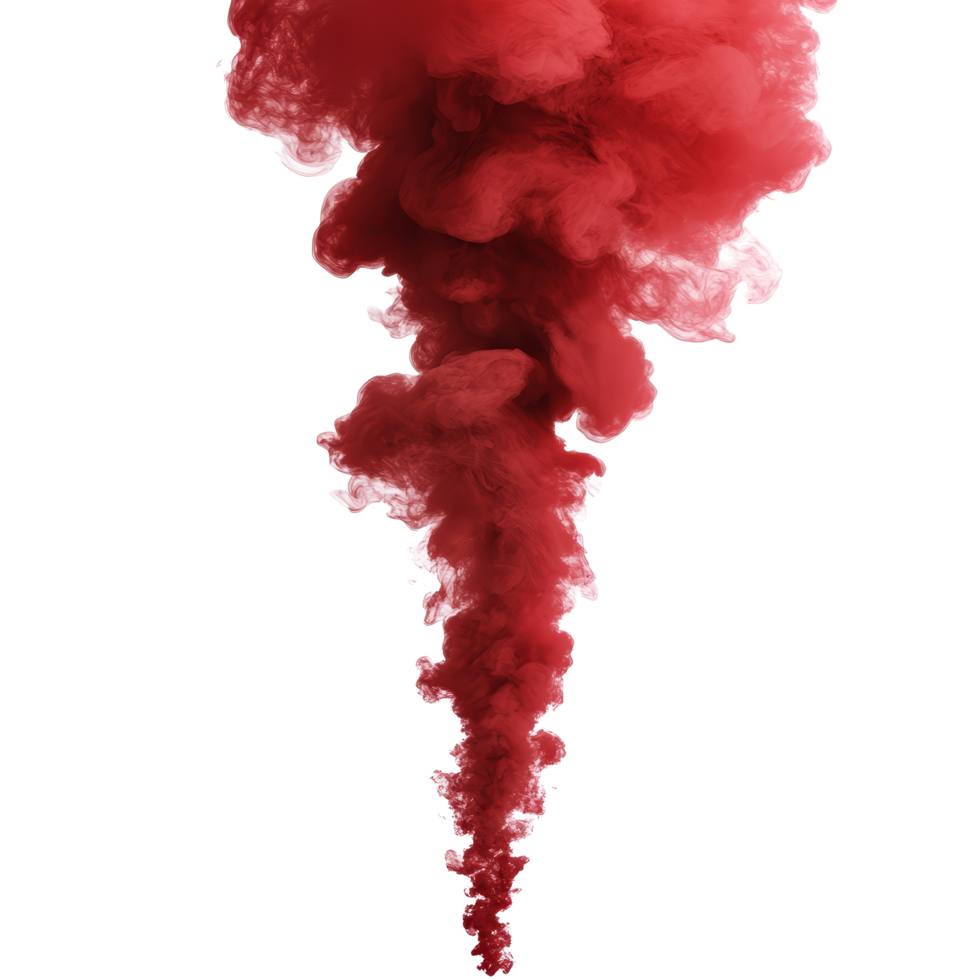 Red smoke billowing upwards, creating a dramatic visual display against a transparent background, red smoke steam isolated on transparent background png