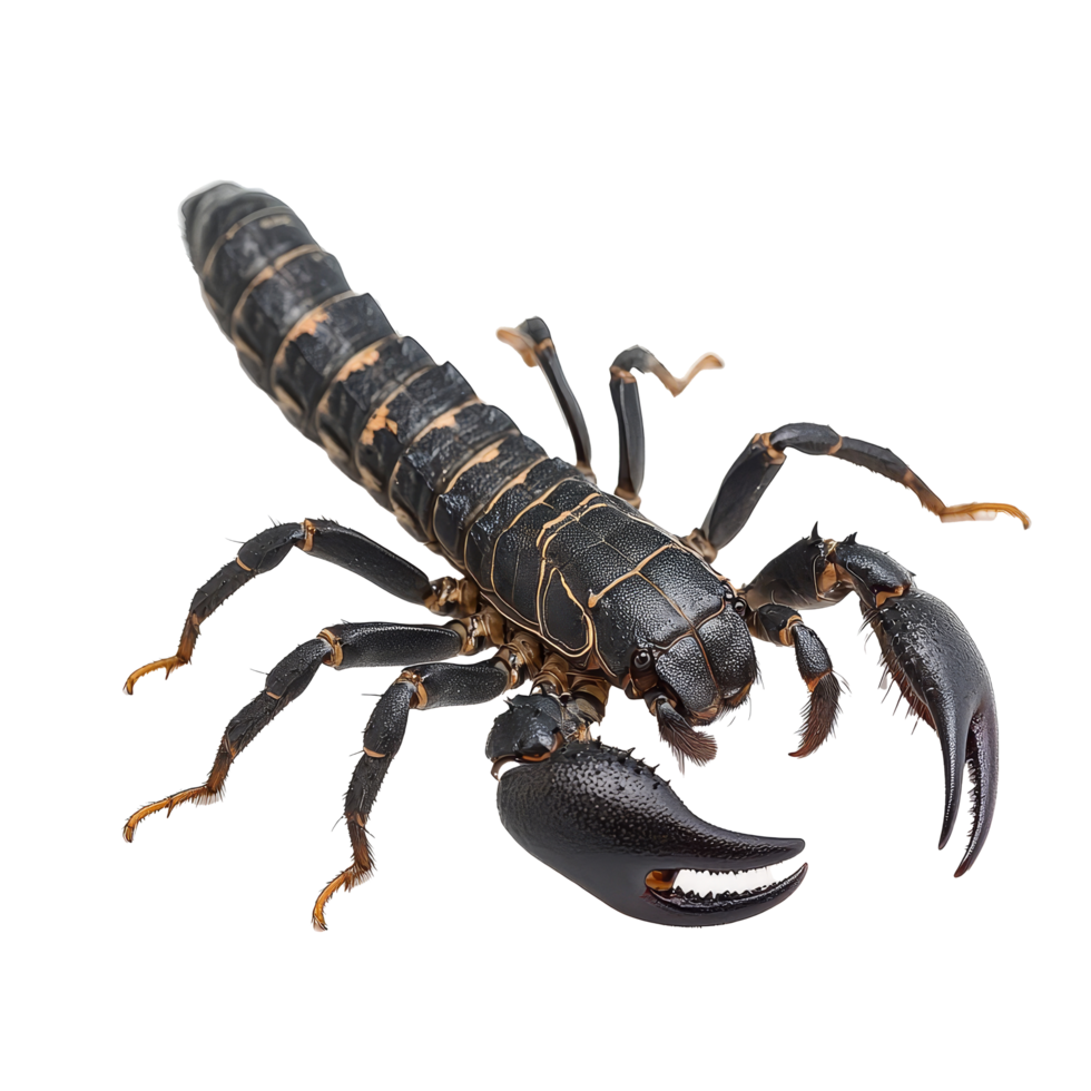 Close-up view of a scorpion Pandinus imperator on a transparent background showcasing its features and posture, Scorpion Pandinus imperator isolated on transparent background png