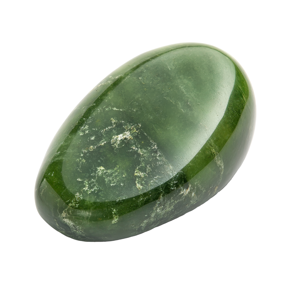 Natural jade gemstone isolated on a transparent background showcasing its smooth surface and rich green color, Jade Gemstone Isolated on transparent background png