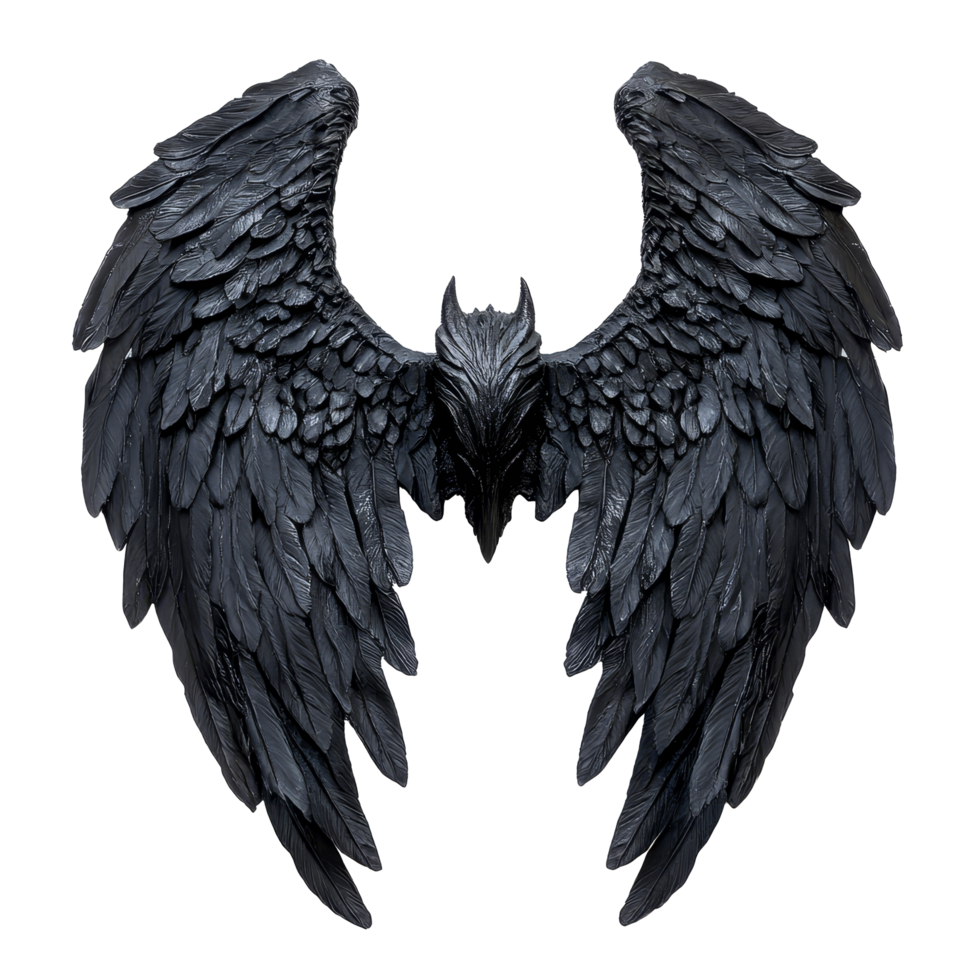 Black demon wings displayed against a transparent background creating a striking contrast, black demon wings isolated on transparent background png