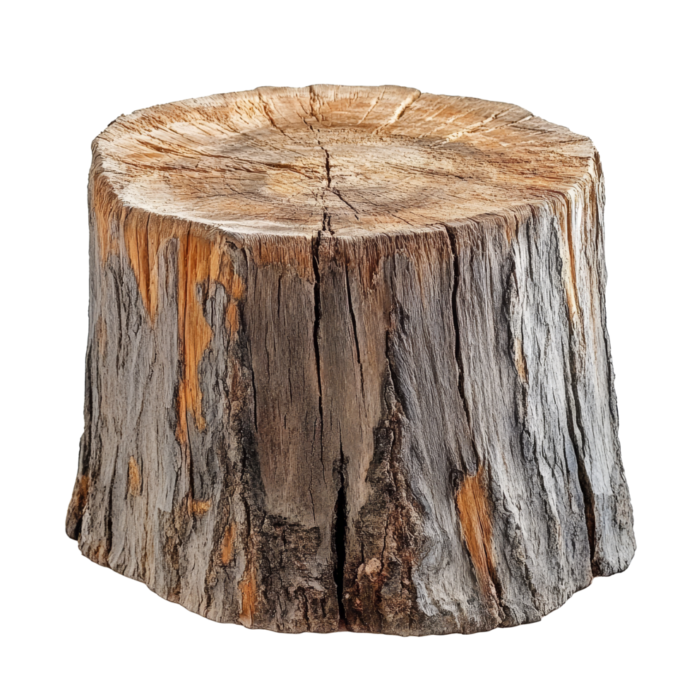 Wooden log stump on a transparent background, showcasing natural texture and grain patterns, Wooden Log Stump on transparent background png