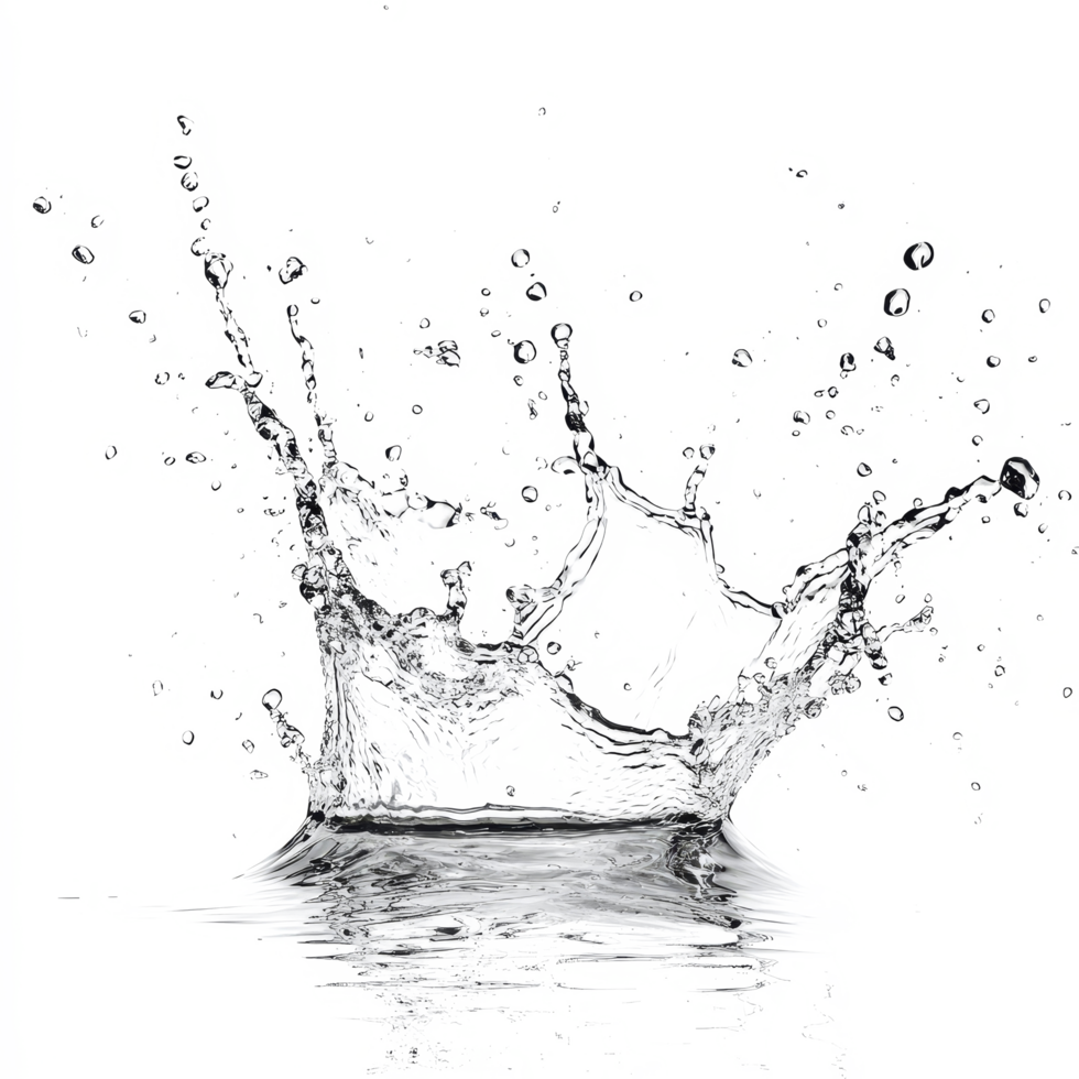 Isolated water splash creating dynamic droplets against a transparent background in a high-resolution setting, water splash isolated on transparent background png