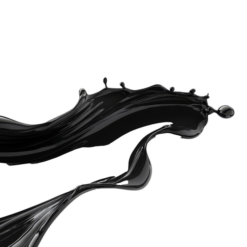 Black liquid flowing in a wave shape against a transparent background in an artistic composition, black color liquid flowing wave isolated on transparent background png