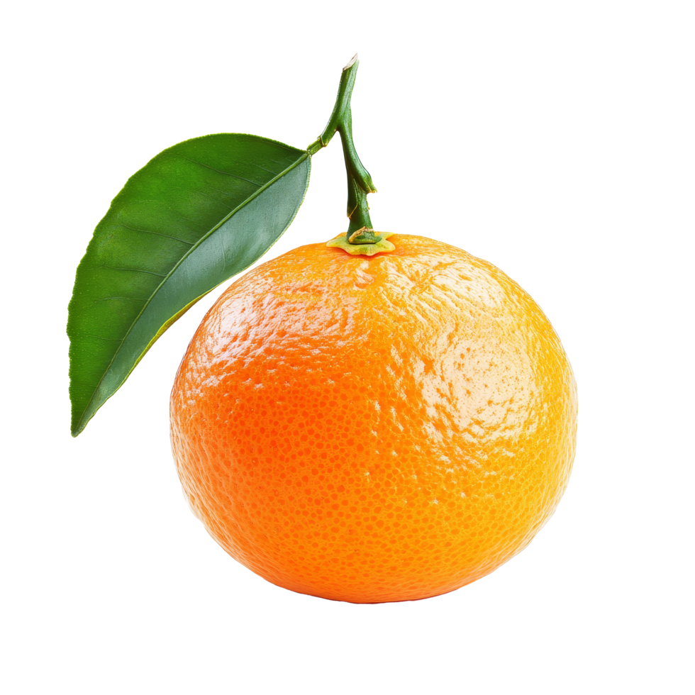 Fresh tangerine with green leaf isolated on bright transparent background showcasing its vibrant color and texture, Tangerine or clementine isolated on transparent background png