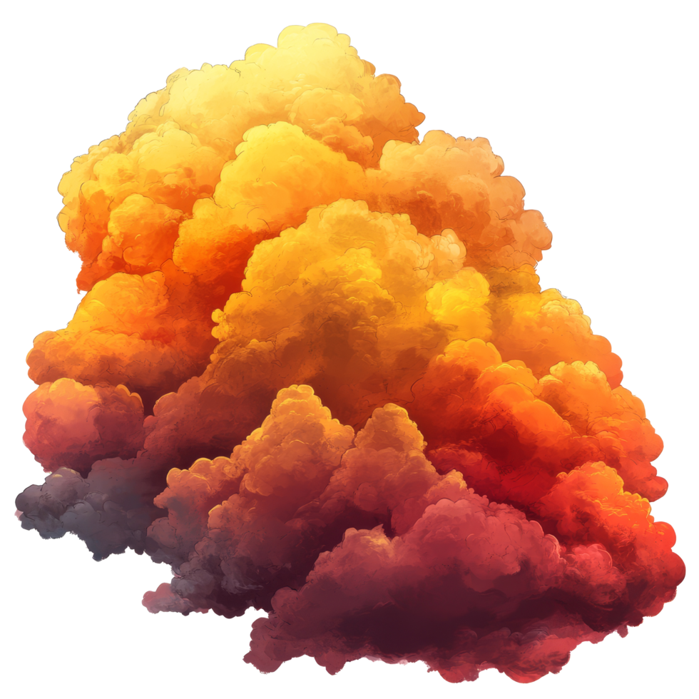 Colorful red and yellow clouds billowing against a transparent background evoke a dreamy sunset atmosphere, Red and yellow clouds on transparent background png
