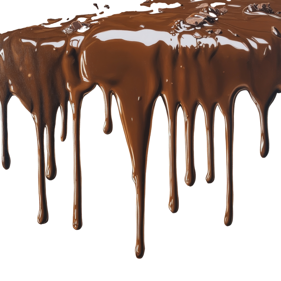 Self-dripping chocolate cascades over a smooth surface, highlighting rich textures and glossy finishes, chocolate dripping png