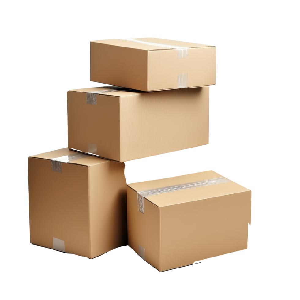 Stacked cardboard boxes isolated against a transparent background for packaging and shipping solutions, boxes isolated on transparent background png